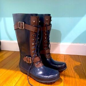 bcbgmaxazria Lace Up Rain Boots - Navy and Brown
